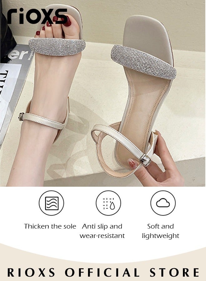 Women's High Heel Sandals Ankle Strap Square Open Toe Ankle Strap Chunky Heels Shoes