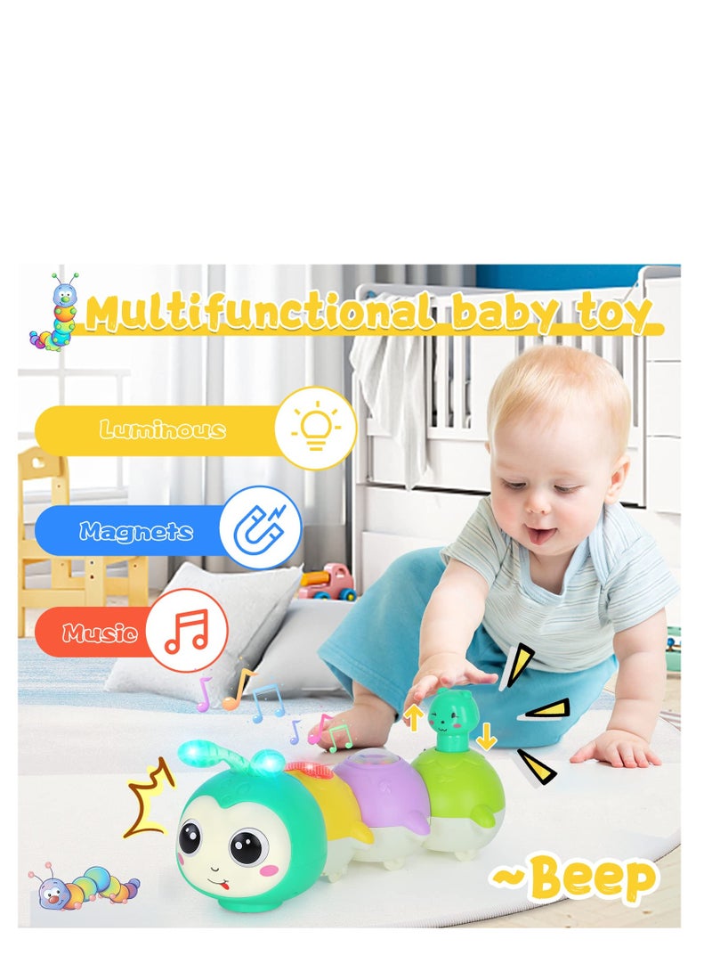 Baby Toys 6Months Electric Rocking Caterpillar Crab Toy With Music Light and Magnetic Suction Function Interactive Walking Sensory Toys for Toddlers 6Months Boys Girls