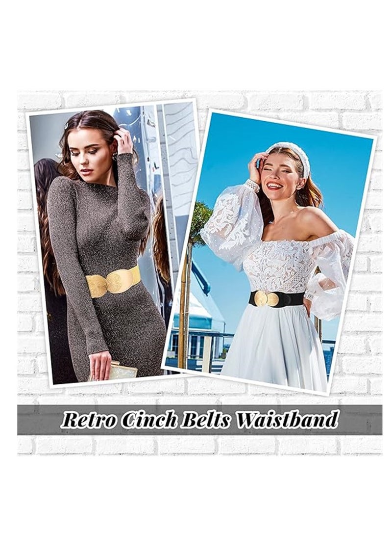 Elastic Vintage Belts, 2 Pcs Women's Retro Wide Waist Belt, Stretchy Cinch Buckle Belt Waistband Decor for Dresses Ladies Wedding Cosplay