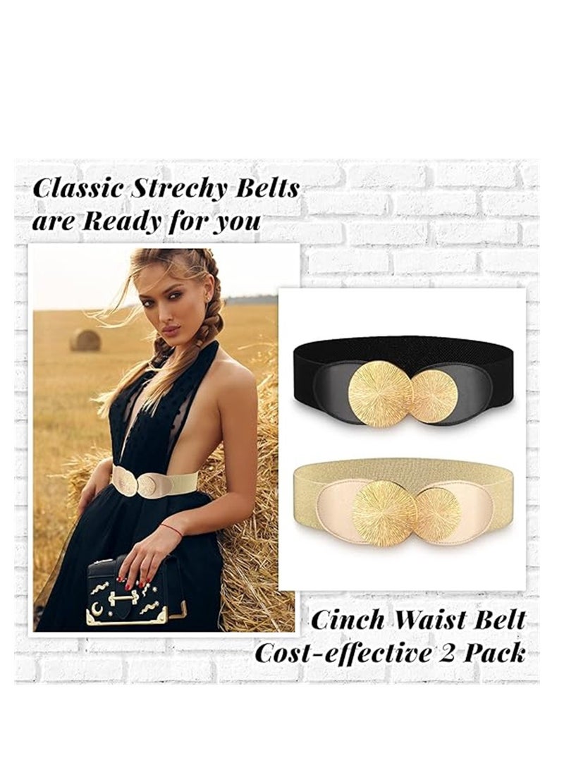 Elastic Vintage Belts, 2 Pcs Women's Retro Wide Waist Belt, Stretchy Cinch Buckle Belt Waistband Decor for Dresses Ladies Wedding Cosplay