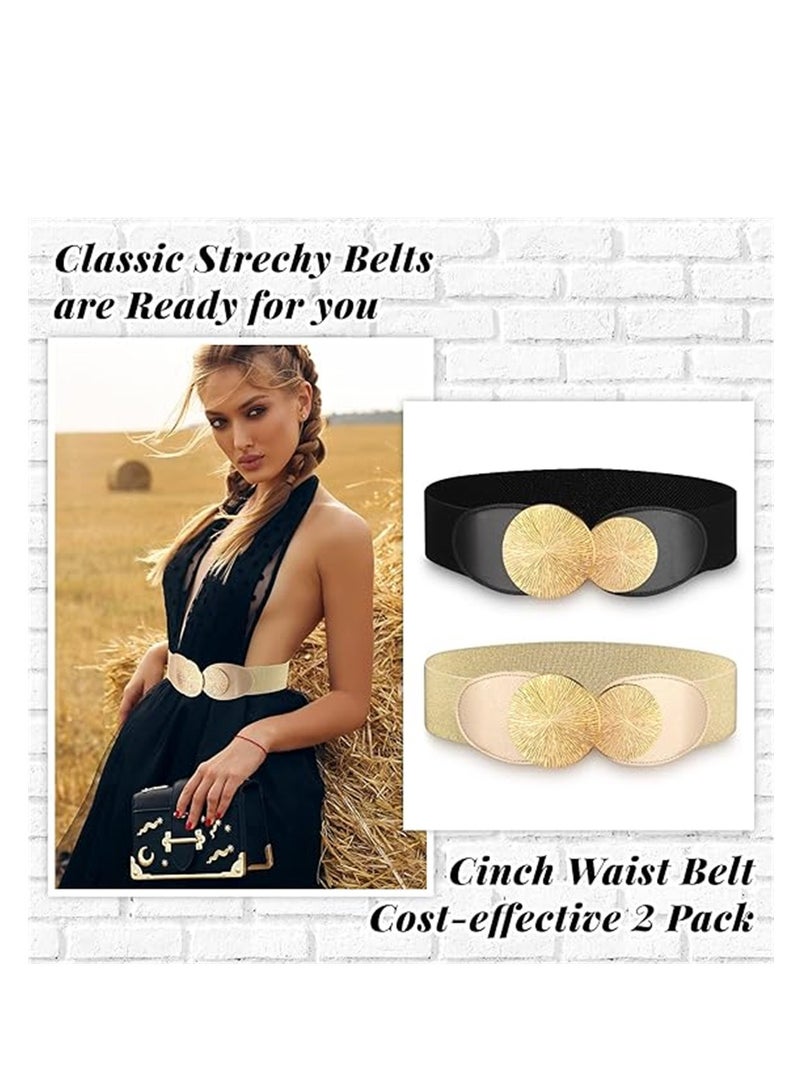 Elastic Vintage Belts, 2 Pcs Women's Retro Wide Waist Belt, Stretchy Cinch Buckle Belt Waistband Decor for Dresses Ladies Wedding Cosplay