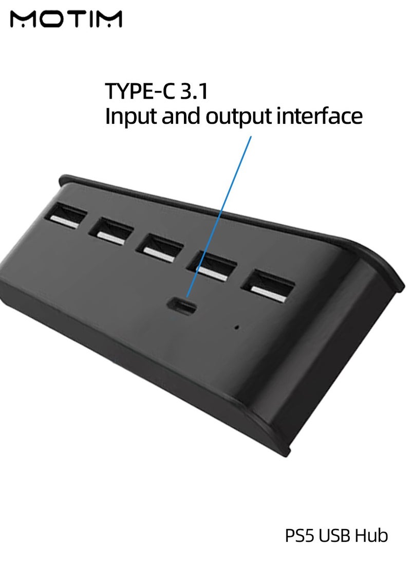 5 Port USB Hub for PS5 High Speed Transmission Multi Function Splitter 4 High Speed USB 2.0 HUB and 1 USB Charging Port and 1 Type C Port Compatible with PS5