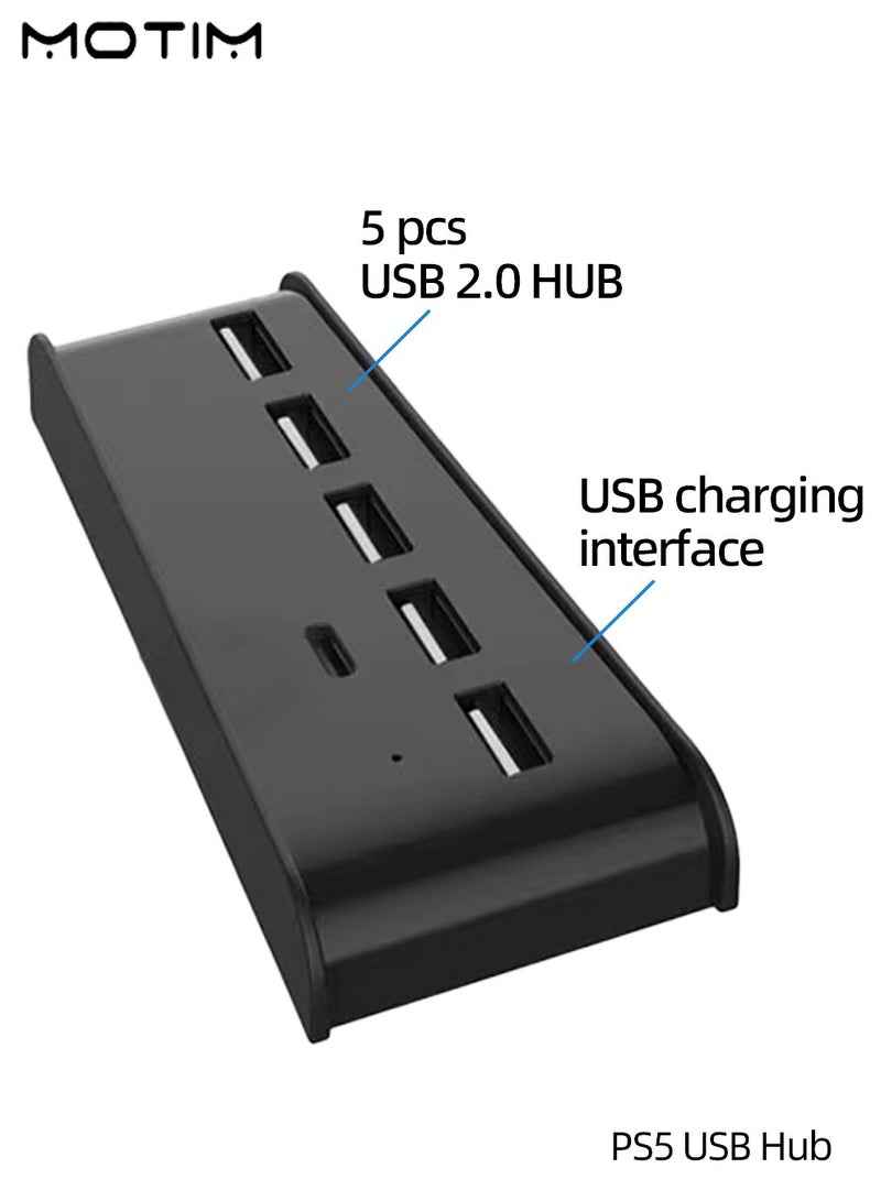 5 Port USB Hub for PS5 High Speed Transmission Multi Function Splitter 4 High Speed USB 2.0 HUB and 1 USB Charging Port and 1 Type C Port Compatible with PS5