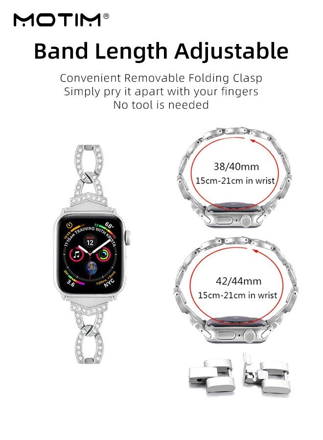 Compatible with Apple Watch Band + Case Series 8 Series 7 SE Series 6/5/4/3/2/1 Universal Sparkling Bling Diamonds Bracelet for iWatch Band Womens