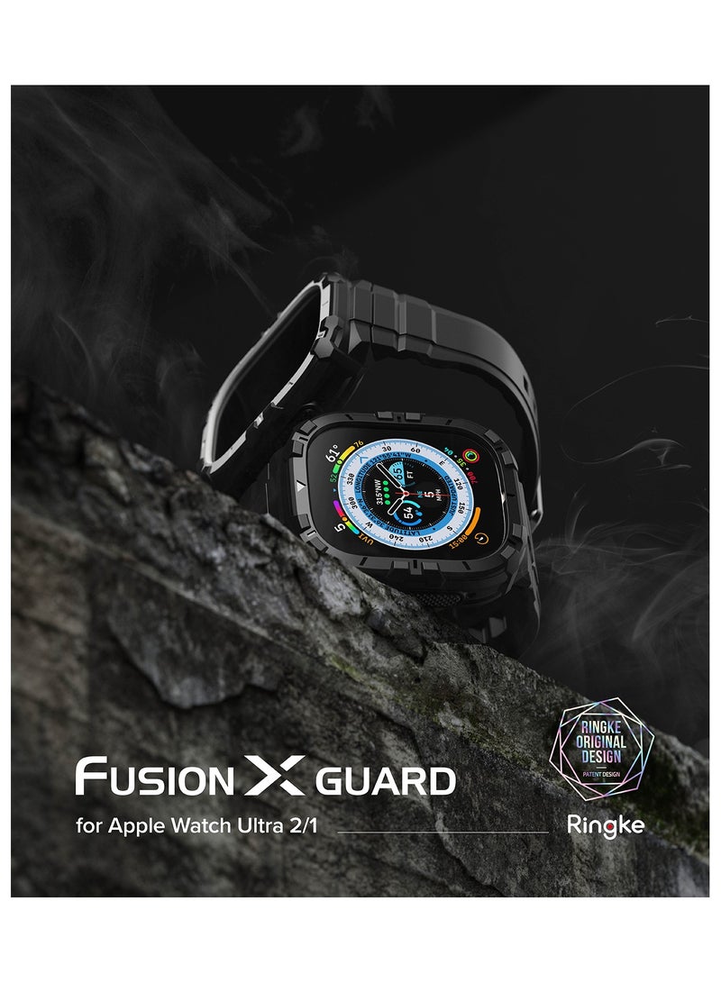 Fusion-X Guard [Watch Band + Case] Compatible With Apple Watch Ultra 1 / 2 Band With Case Shockproof Rugged Cover With Strap Black