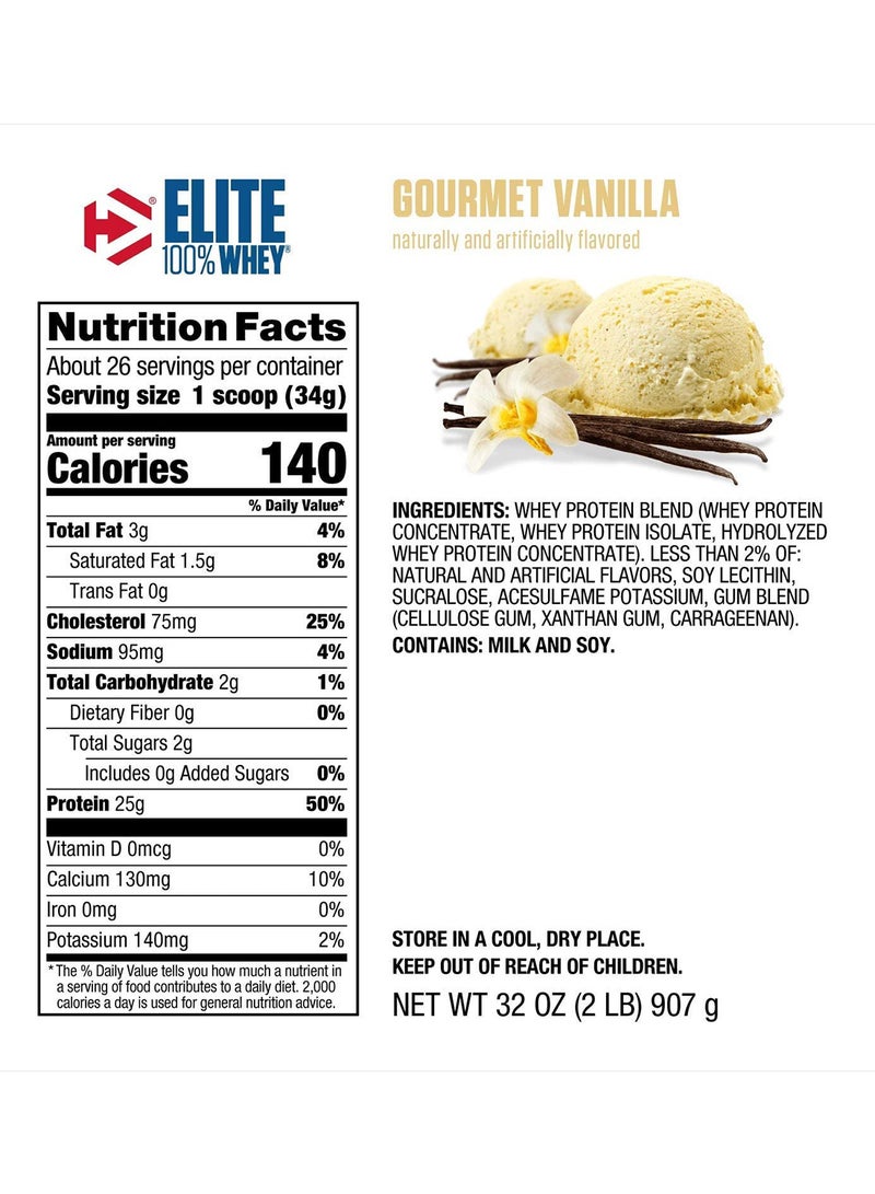 Elite 100% Whey Protein Powder Gourmet Vanilla 2lb 907g