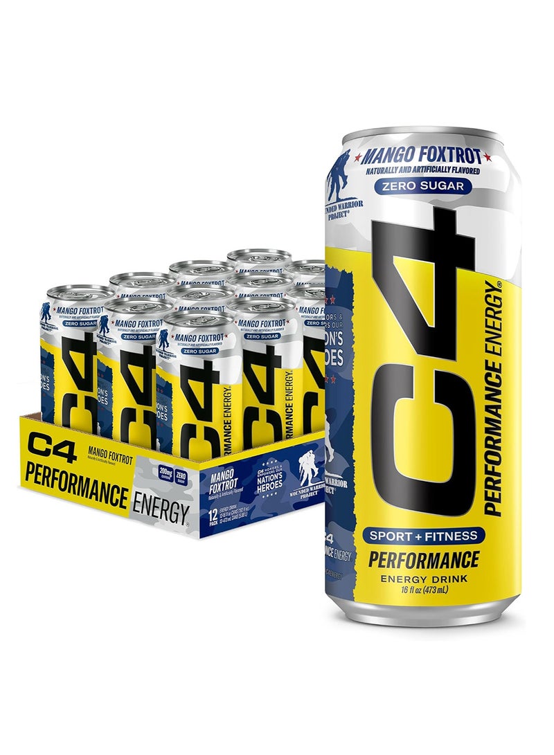 C4 Energy ZERO SUGAR Carbonated Drink Mango Foxtrot Pack of 12 473 ML