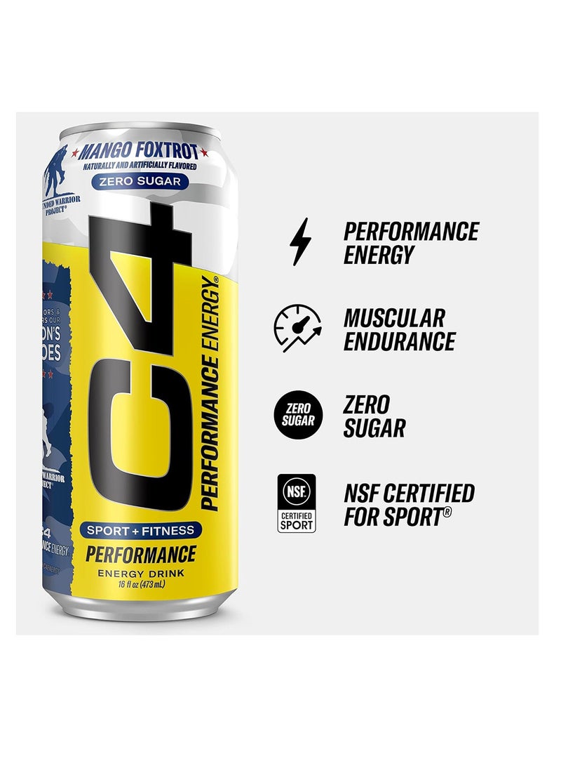 C4 Energy ZERO SUGAR Carbonated Drink Mango Foxtrot Pack of 12 473 ML