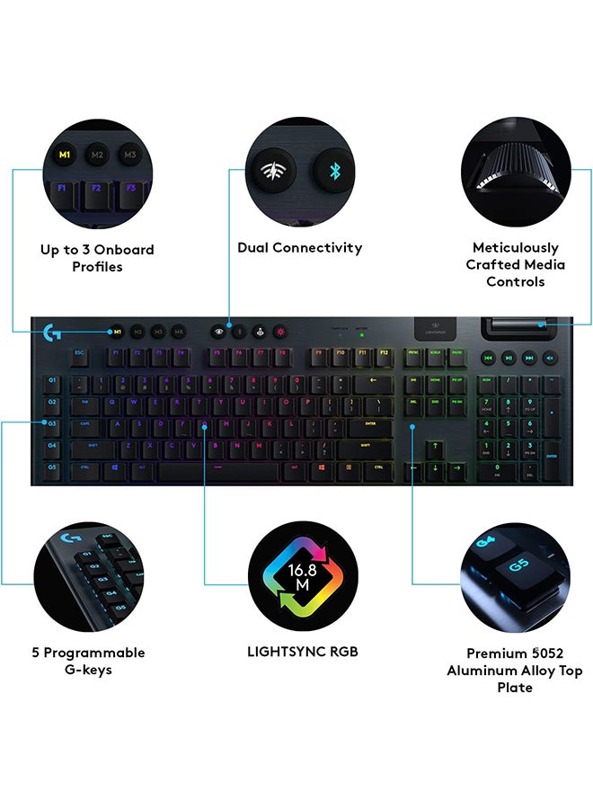 Logitech G Logitech G915 LIGHTSPEED RGB Mechanical Gaming Keyboard, Low Profile GL Clicky Key Switch, LIGHTSYNC RGB, Advanced LIGHTSPEED Wireless and Bluetooth Support - Clicky