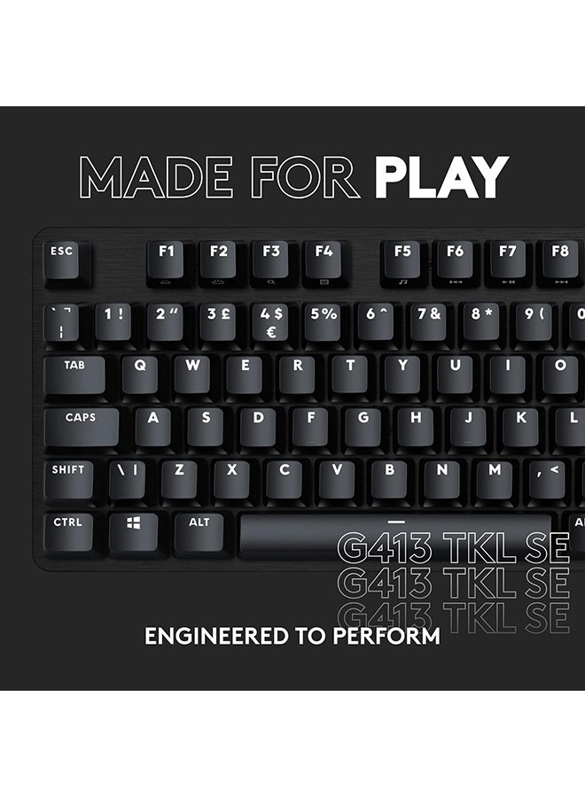 Logitech G413 TKL SE Mechanical Gaming Keyboard - Compact Backlit Keyboard with Tactile Mechanical Switches, Anti-Ghosting, Compatible with Windows, macOS, AR Keyboard - Black Aluminium