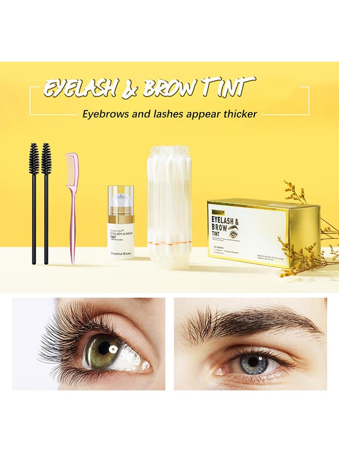 Eyelash And Brow Tint Color Kit, Instant Eyebrow Brown Hair Color Kit Voluminous Coloring For Lash And Brow Perfect Partner For Lash Perm Lift Lamination Treatment, Quick Results (Chestnut Brown)