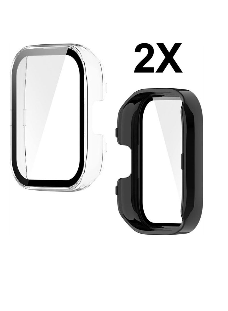 2 Pcs Case With Tempered Glass Screen Protector Compatible for Xiaomi Redmi Watch 3, 9H Hardness All-round Protective Cover Ultra-thin Protective PC Case Cover for, Black and Transparent