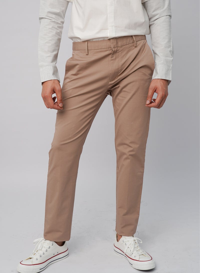 Men’s Soft Cotton Flat Front Stretch Pants in Sand Dune