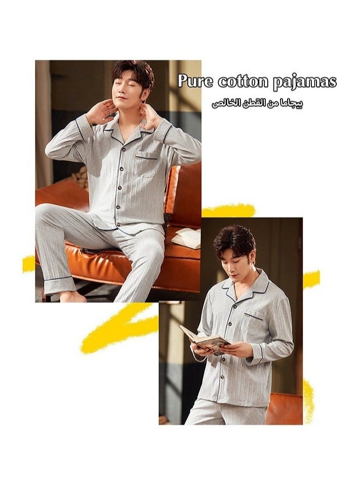 2-Piece Set Of Unisex Pajamas Pure Cotton Long Sleeved Pants For Couples' Home Wear Fashion Casual Family Set