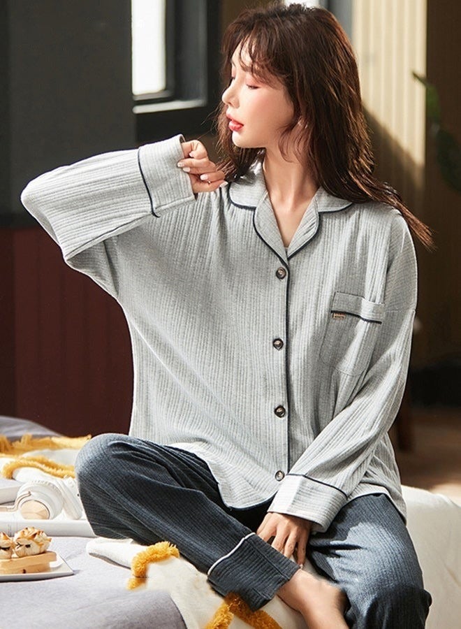 Couple Pajamas Set Long Sleeves Sleepwear for Men and Women Cute Plus Size Loungewear Spring and Autumn Home Clothes Gift for Boyfriend Girlfriend Husband Wife