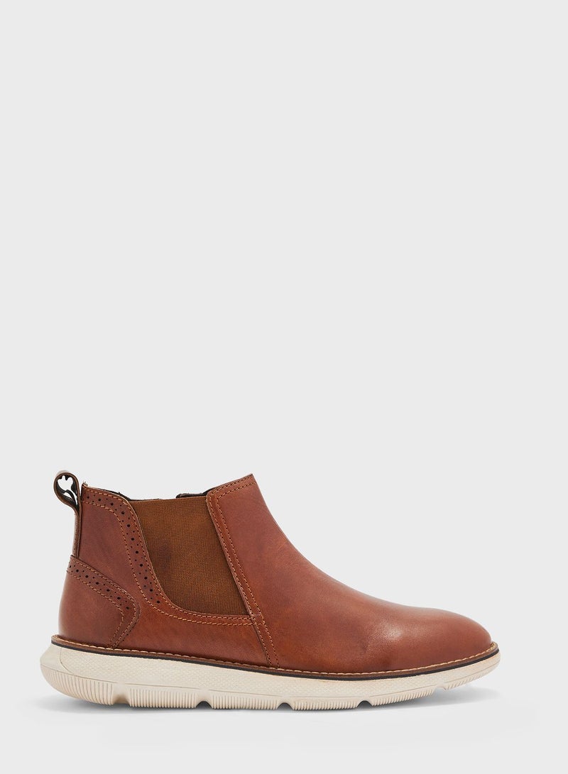 Genuine Leather Casual Pull On Boots
