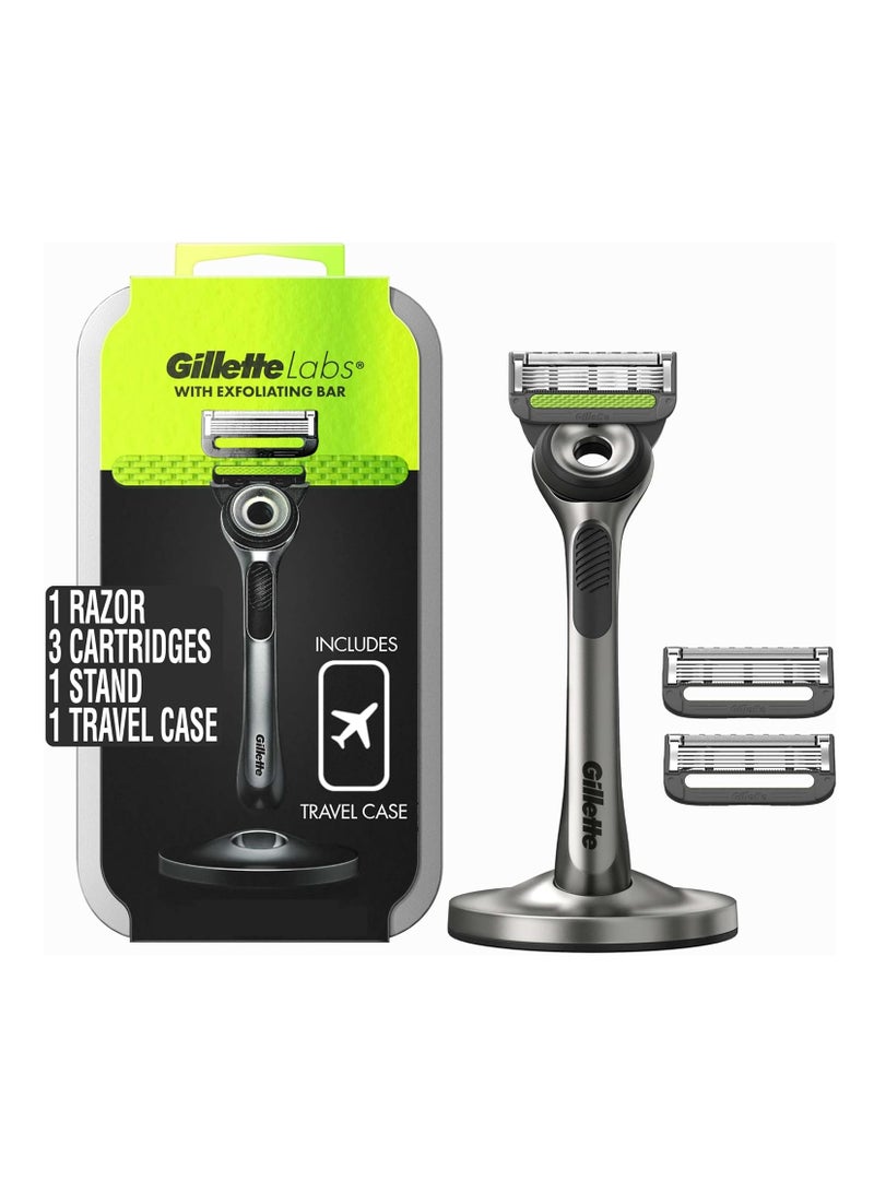 GilletteLabs with Exfoliating Bar by Gillette Mens Razor and Travel Case, Shaving Kit for Men, Storage on the Go, Includes Travel Case, 1 Handle, 3 Razor Blade Refills, and Premium Magnetic Stand