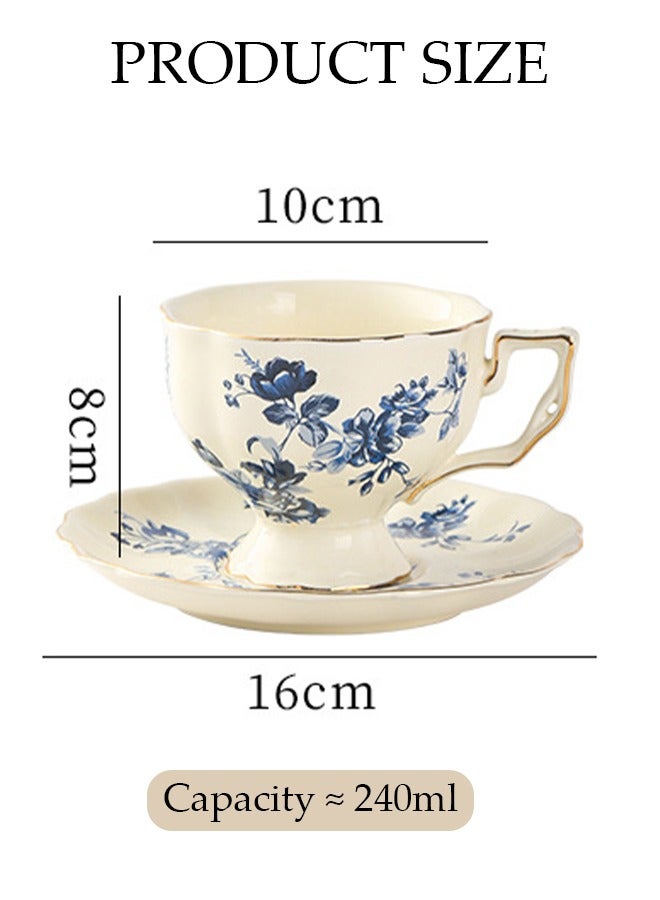 French Retro Phnom Penh Tea Cups and Saucers Set Porcelain Tea Set for Tea Party Floral Afternoon Tea Cups Saucer for Coffee Milk Kitchen and Drawing Room