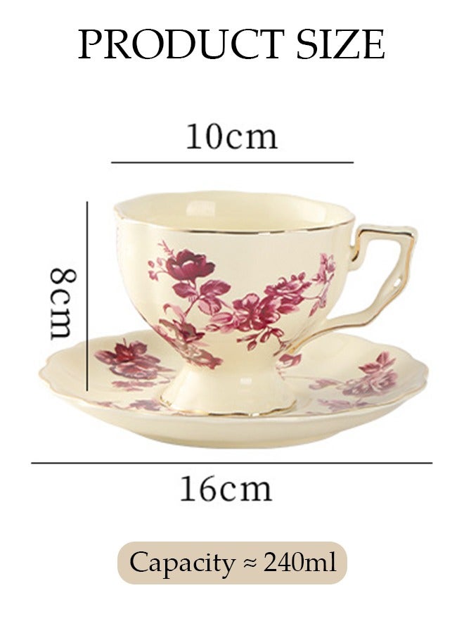 French Retro Phnom Penh Tea Cups and Saucers Set Porcelain Tea Set for Tea Party Floral Afternoon Tea Cups Saucer for Coffee Milk Kitchen and Drawing Room