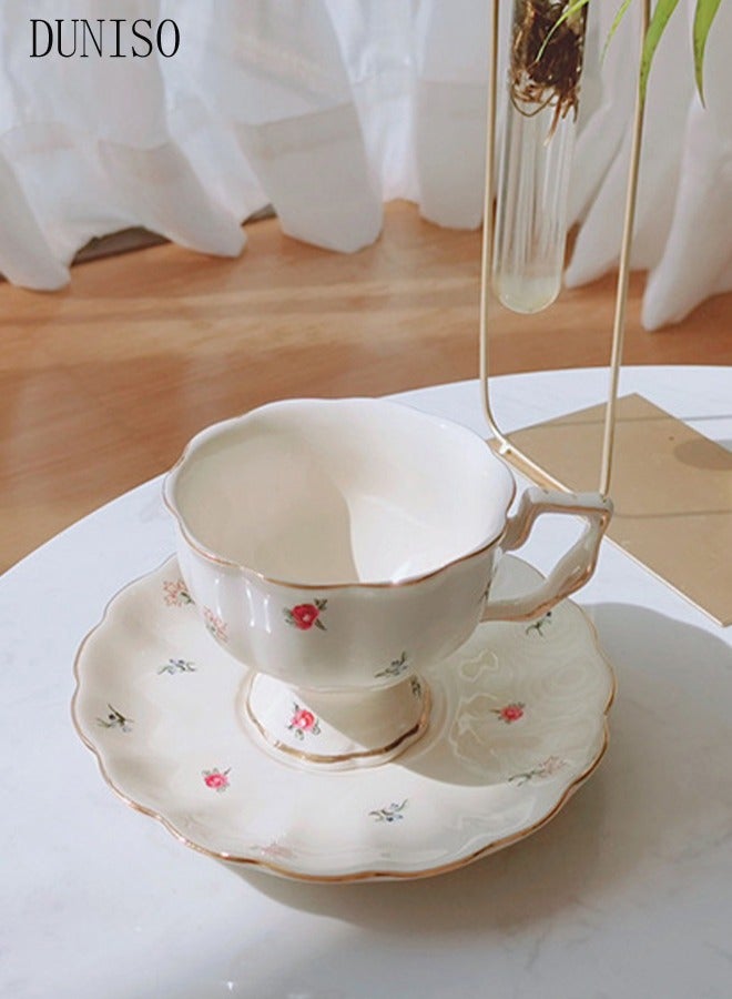 French Retro Phnom Penh Tea Cups and Saucers Set Porcelain Tea Set for Tea Party Afternoon Tea Cups Saucer for Coffee Milk Kitchen and Drawing Room