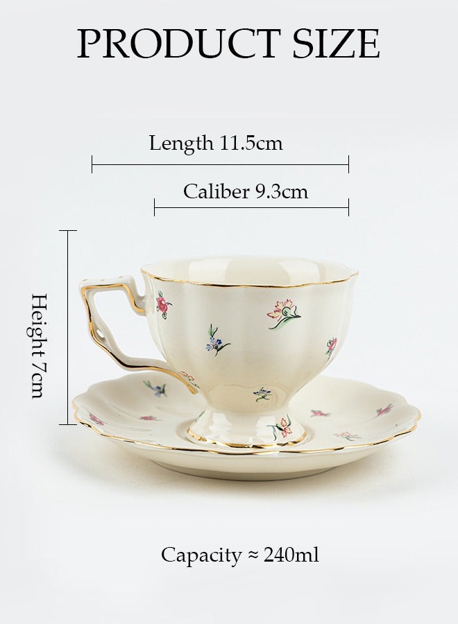 French Retro Phnom Penh Tea Cups and Saucers Set Porcelain Tea Set for Tea Party Afternoon Tea Cups Saucer for Coffee Milk Kitchen and Drawing Room