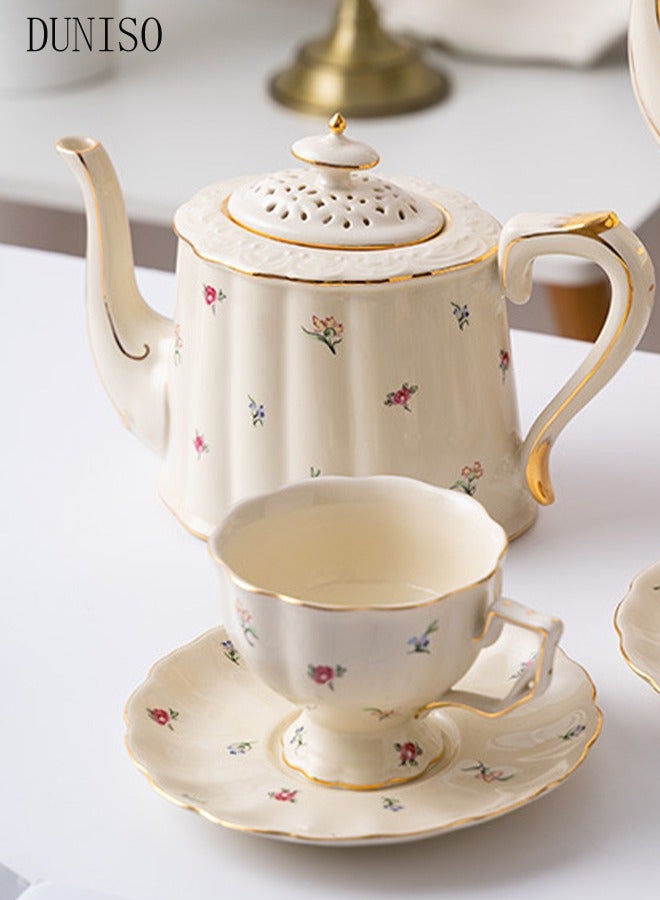 French Retro Phnom Penh Tea Cups and Saucers Set Porcelain Tea Set for Tea Party Afternoon Tea Cups Saucer for Coffee Milk Kitchen and Drawing Room