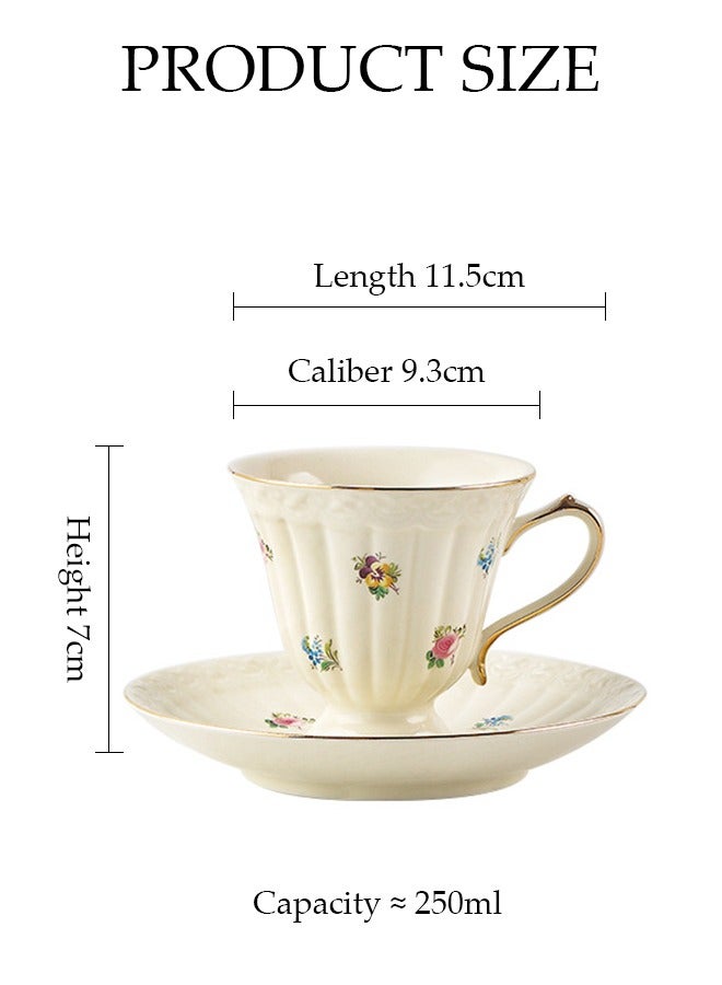 French Retro Phnom Penh Tea Cups and Saucers Set Porcelain Tea Set for Tea Party Afternoon Tea Cups Saucer for Coffee Milk Kitchen and Drawing Room