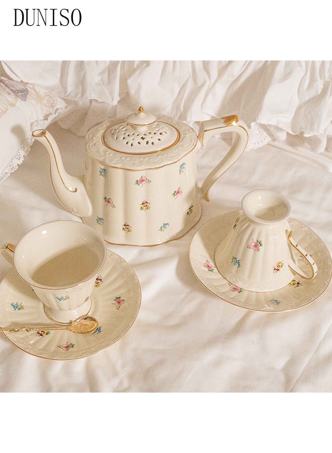 French Retro Phnom Penh Tea Cups and Saucers Set Porcelain Tea Set for Tea Party Afternoon Tea Cups Saucer for Coffee Milk Kitchen and Drawing Room