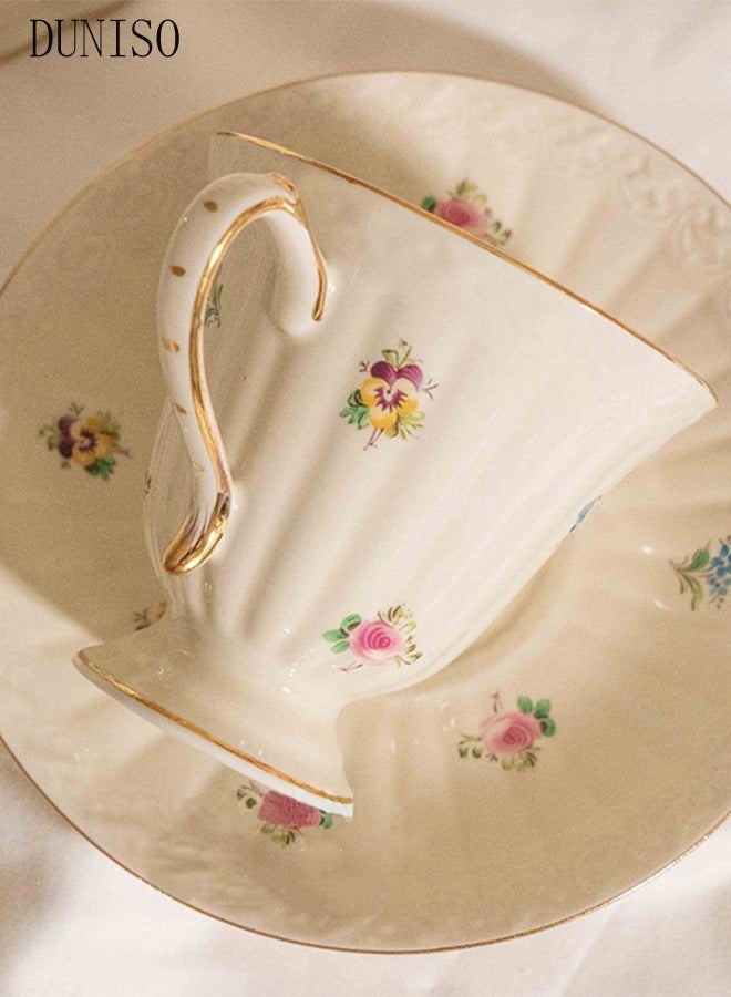 French Retro Phnom Penh Tea Cups and Saucers Set Porcelain Tea Set for Tea Party Afternoon Tea Cups Saucer for Coffee Milk Kitchen and Drawing Room