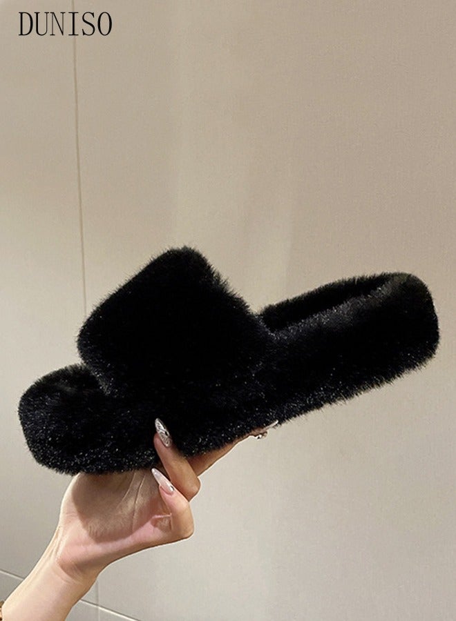 Women's Fuzzy Slippers Comfy Plush House Slippers for Indoor Outdoor Fluffy Open Toe Warm Breathable Anti-skid Sole Gift Slippers for Women and Girls