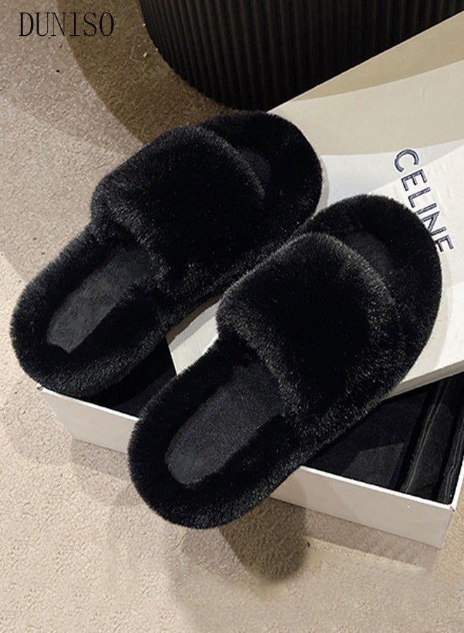 Women's Fuzzy Slippers Comfy Plush House Slippers for Indoor Outdoor Fluffy Open Toe Warm Breathable Anti-skid Sole Gift Slippers for Women and Girls