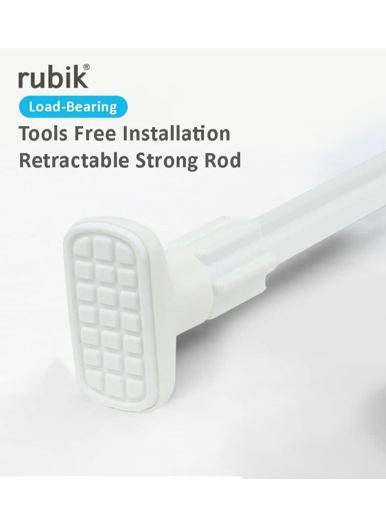 Rubik Shower Curtain Rod 70cm to 120cm Adjustable, Thick & Extendable 25mm Telescopic Length Painted Surface No Drill Type for Cabinet Bathroom Shower Bathtub (White)