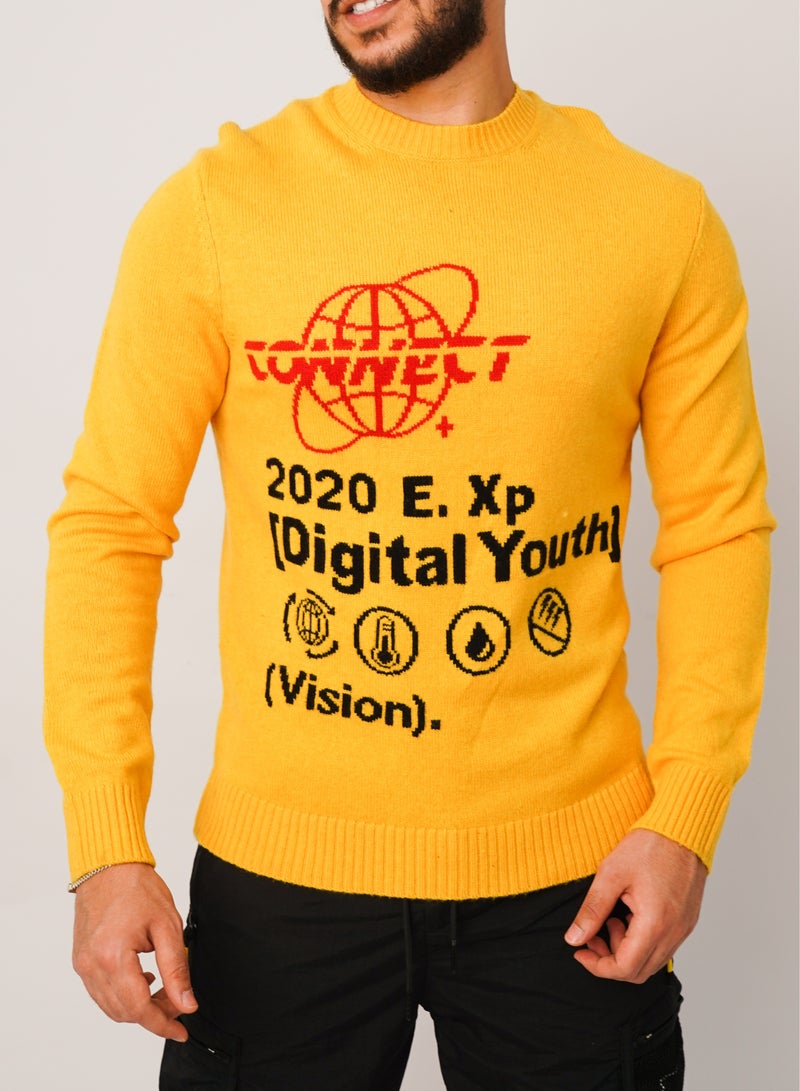 Men’s Long Sleeves Colorful Knitted T-Shirt in Artisan’s Gold