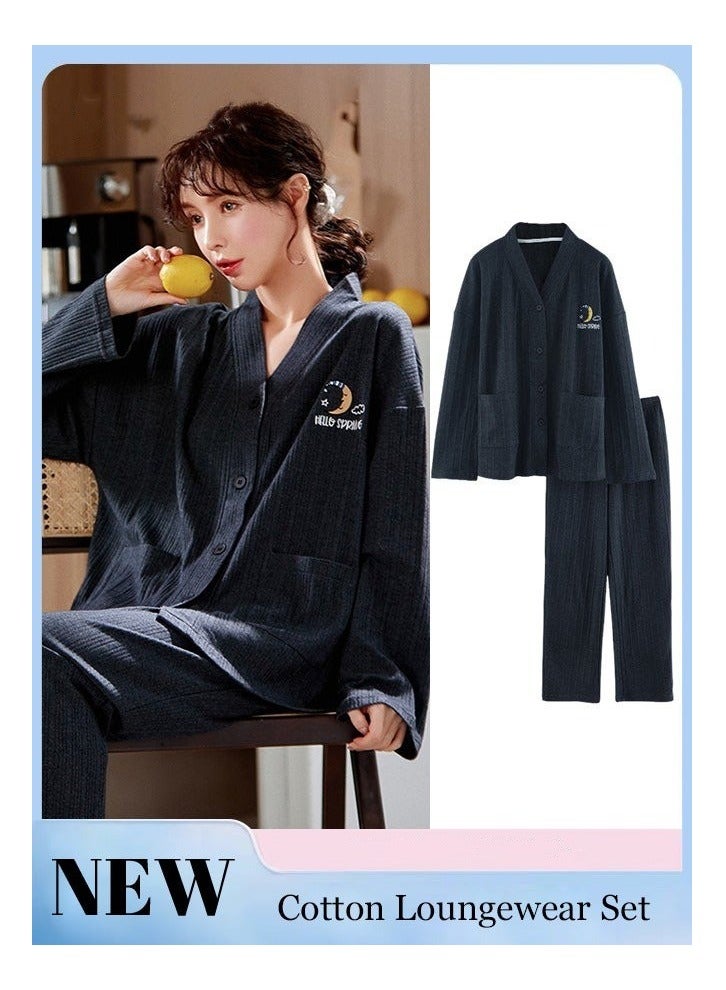 Couple Pajamas Set Long Sleeves Sleepwear for Men and Women Cute Plus Size Loungewear Spring and Autumn Home Clothes Gift for Boyfriend Girlfriend Husband Wife