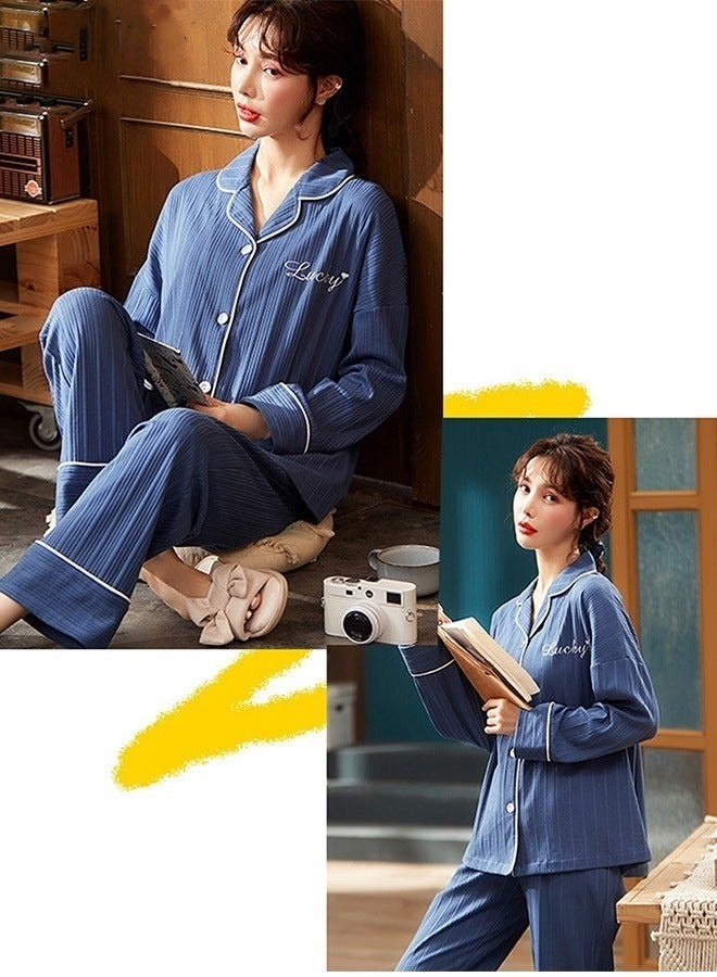 2-Piece Set Of Unisex Pajamas Pure Cotton Long Sleeved Pants For Couples' Home Wear Fashion Casual Family Set