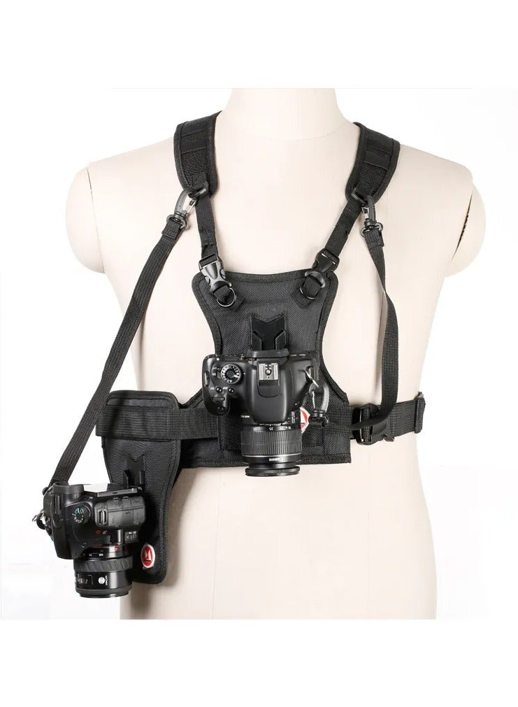 Multi Camera Carrying Chest Harness System Vest with Side Holster for Canon Nikon Sony DSLR Cameras (2 Cameras Carrying)