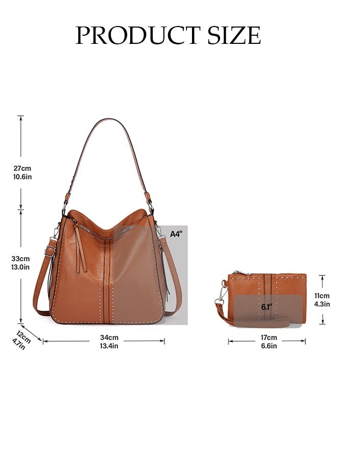 Women's Fashion Shoulder Tote Bag Faux Leather Handbag Set For Women Large Capacity Bucket Bag Fashionable Travel Messenger Shoulder Bag For Ladies