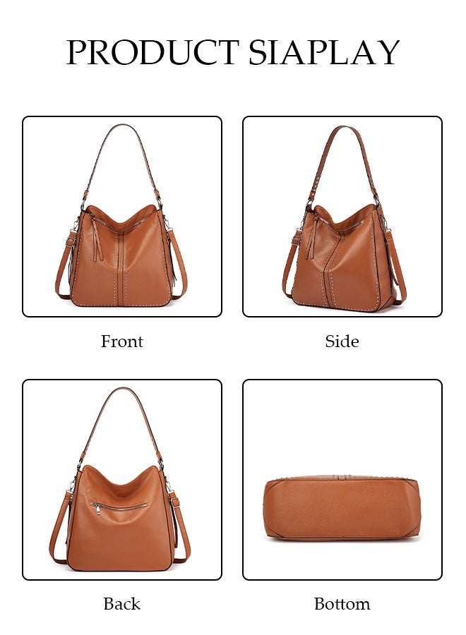 Women's Fashion Shoulder Tote Bag Faux Leather Handbag Set For Women Large Capacity Bucket Bag Fashionable Travel Messenger Shoulder Bag For Ladies