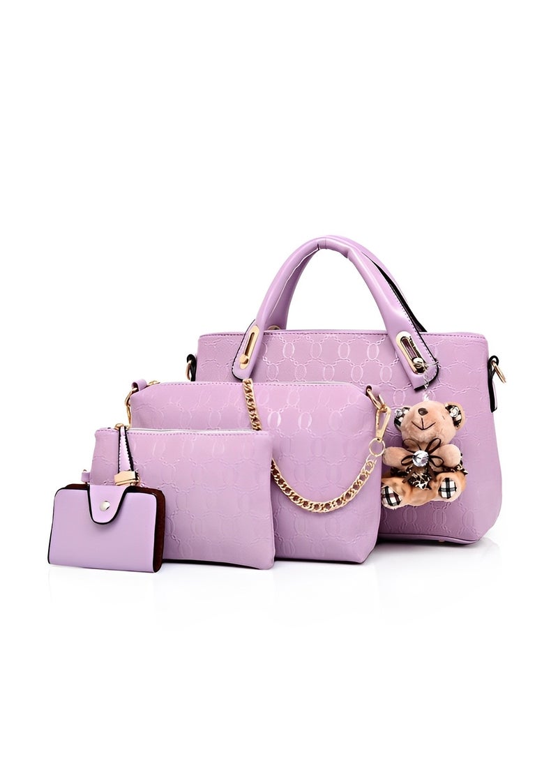 Women's 4 Pcs Handbags Set Top Handle Shoulder Crossbody Bag Handle Satchel Hobo Handbag Set Large Tote & Purse & Shoulder Bag & Card Holder Tote Bag
