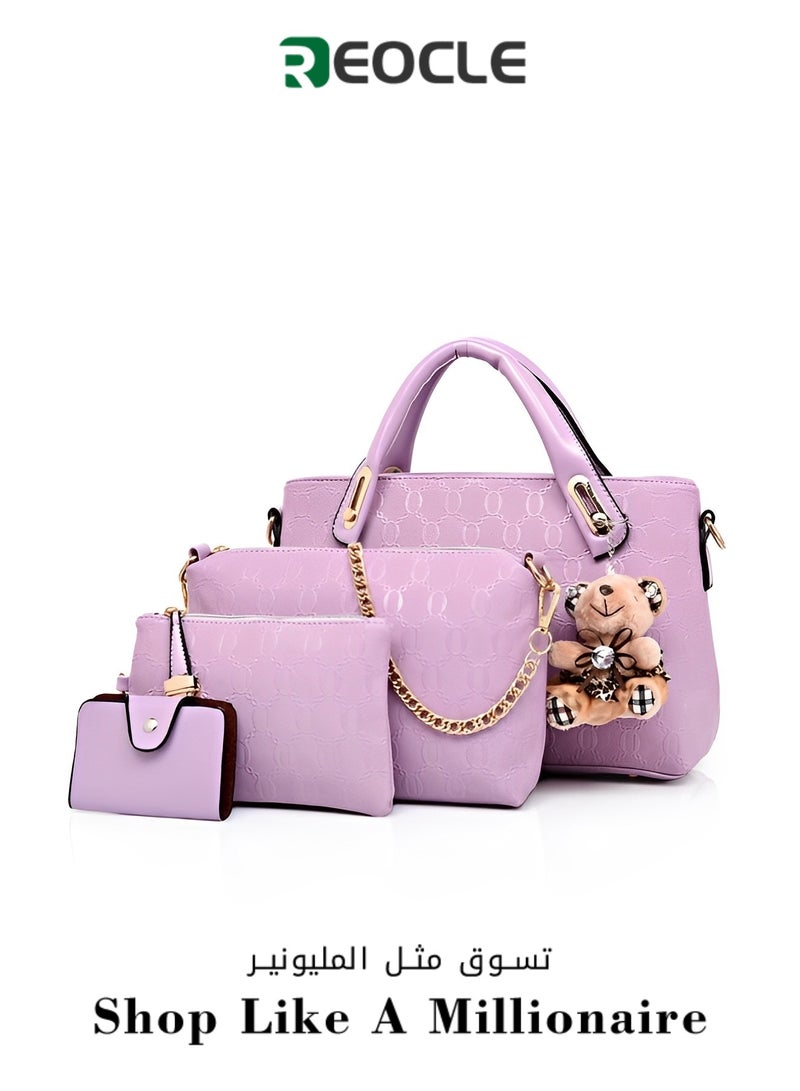 Women's 4 Pcs Handbags Set Top Handle Shoulder Crossbody Bag Handle Satchel Hobo Handbag Set Large Tote & Purse & Shoulder Bag & Card Holder Tote Bag