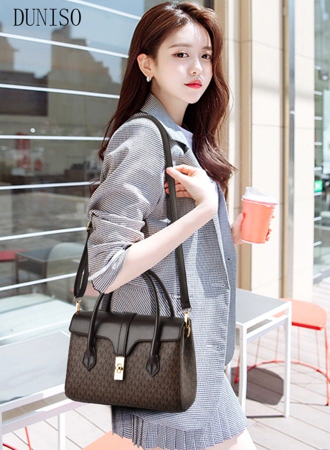 Women's Vintage Tote Bag Handbags with Large Capacity Faux Leather Shoulder Bag Ladies Fashion Designer Satchel Crossbody Bag with Detachable Strap for Ladies