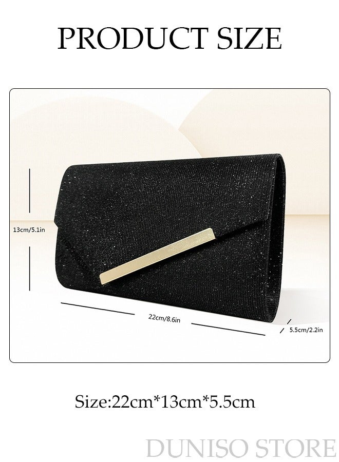 Women Shiny Glitter Evening Clutch Crossbody Bag Envelope Handbag Chain Purse for Wedding Formal Cocktail Party
