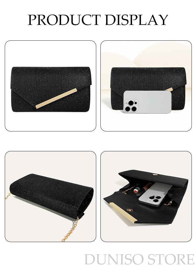 Women Shiny Glitter Evening Clutch Crossbody Bag Envelope Handbag Chain Purse for Wedding Formal Cocktail Party