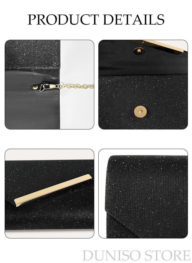 Women Shiny Glitter Evening Clutch Crossbody Bag Envelope Handbag Chain Purse for Wedding Formal Cocktail Party