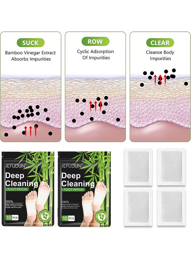 20PCS Bamboo Charcoal Deep Cleansing Foot Pads, Natural Ginger Powder Wormwood Bamboo Foot Patches for Foot Care, Relieve Stress, Relaxation and Remove Impurities, Improve Sleep, Remove Dampness
