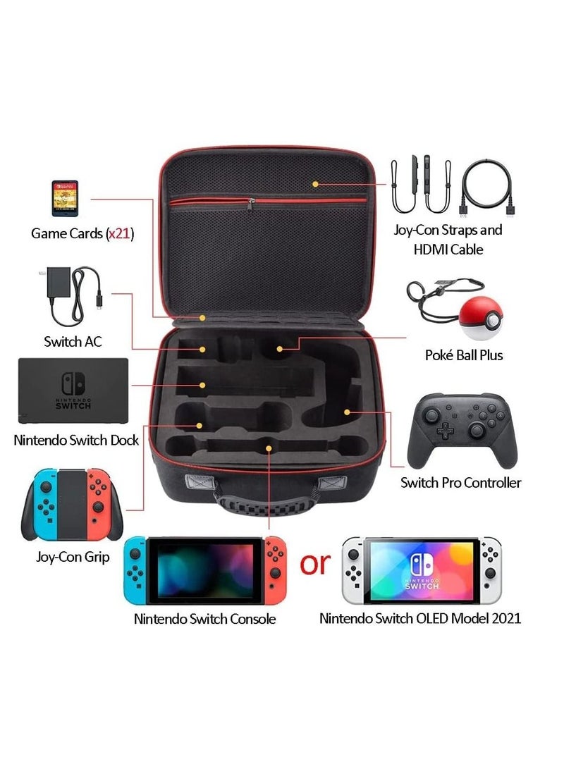 Hard Carrying Case Compatible with Nintendo Switch OLED Model (2021), Hard Travel Storage Protective Case with Handle and Shoulder Strap for Pro Controller