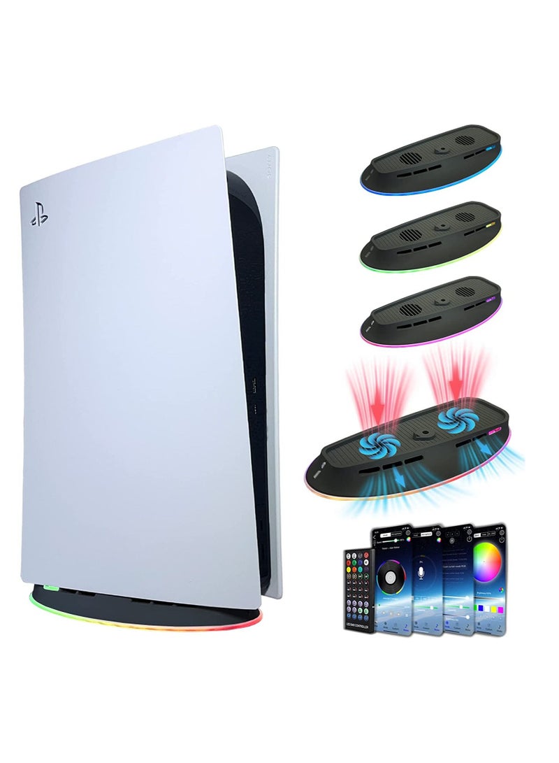 PS5 Cooling Fan Stand with RGB Light 2 Speed Fans Lights Up Cooling Station with IR Remote APP Smart Control DIY Decoration Game Console Cool Fan Accessories for PlayStation 5 Black