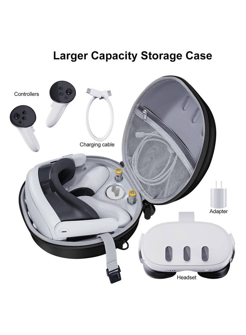 Hard Case Compatible with Meta Oculus Quest 3 VR Gaming Headset Touch Controllers,Waterproof Shockproof Carrying Bag with Mesh Pocket for Accessories, Suitable for Travel and Home Storag (Black)