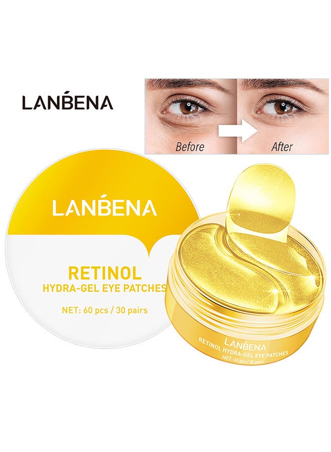 Retinol Hydra-Gel Eye Patches, Gold Under Eye Mask Retinol And Collagen, Under Eye Mask For Face Care, Eye Masks For Dark Circles And Puffiness, Under Eye Masks For Beauty And  Personal Care 30 Pairs