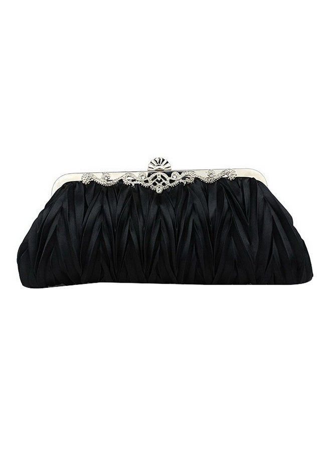 Satin Ruffle Clutch Black/Silver